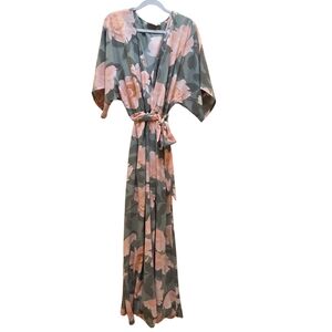 Premier Amour Green & Pink Floral V Neck Women's Dress A-line Crepe Material 14